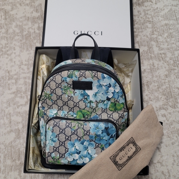 Gucci Backpack GG Supreme Blooms Small Blue - Picture 1 of 7